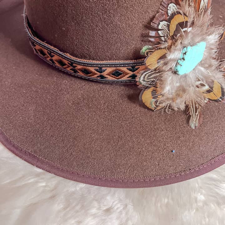 The Sterling Gypsy - Wholesale Hat Accessory - Women's - Handmade Retro Western Feather & Turquoise Country Star Stap