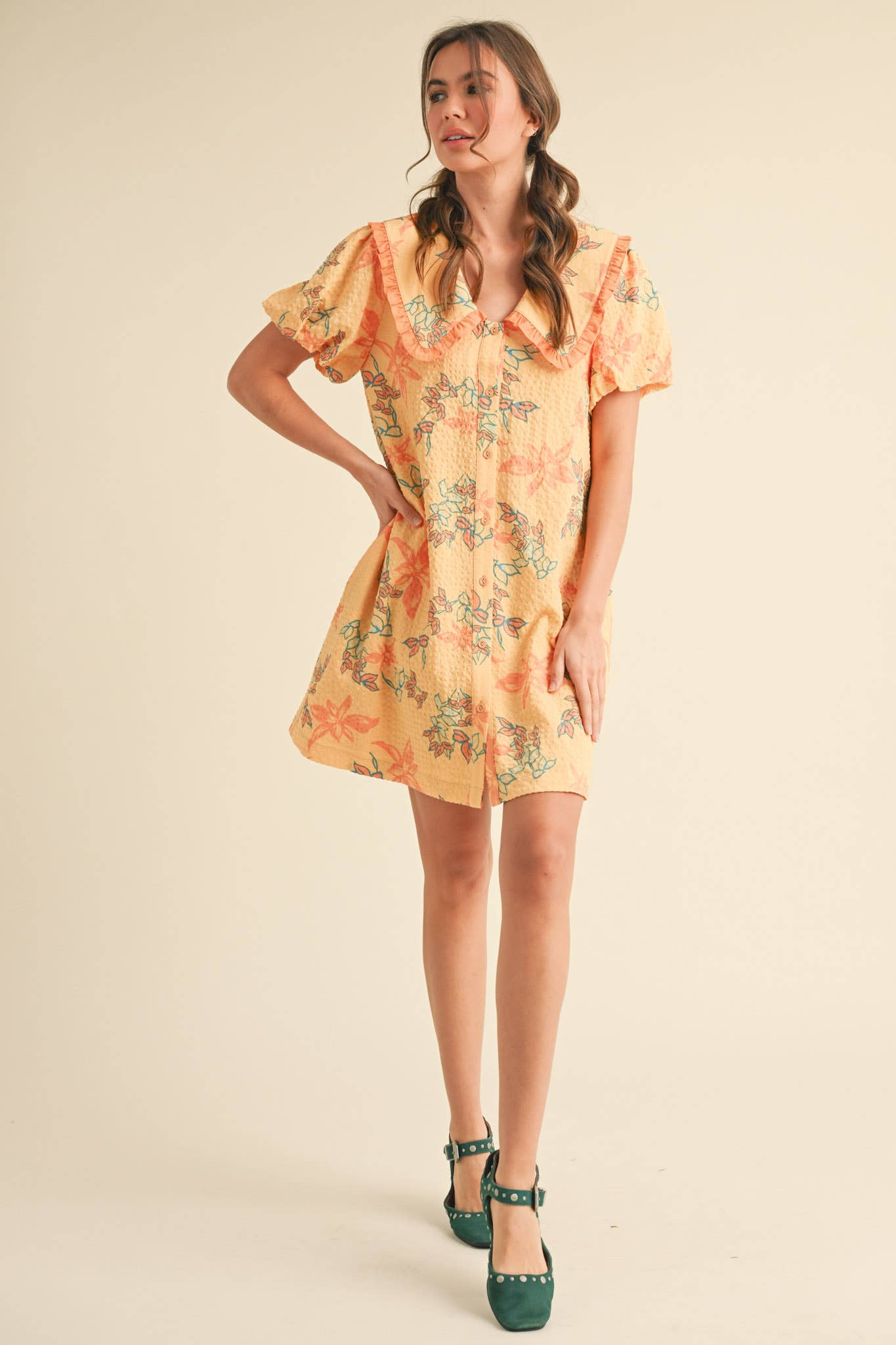 &MERCI - Wholesale Dress - Women's - DOLL COLLAR BUTTON DOWN FLORAL MINI DRESS MDR38798