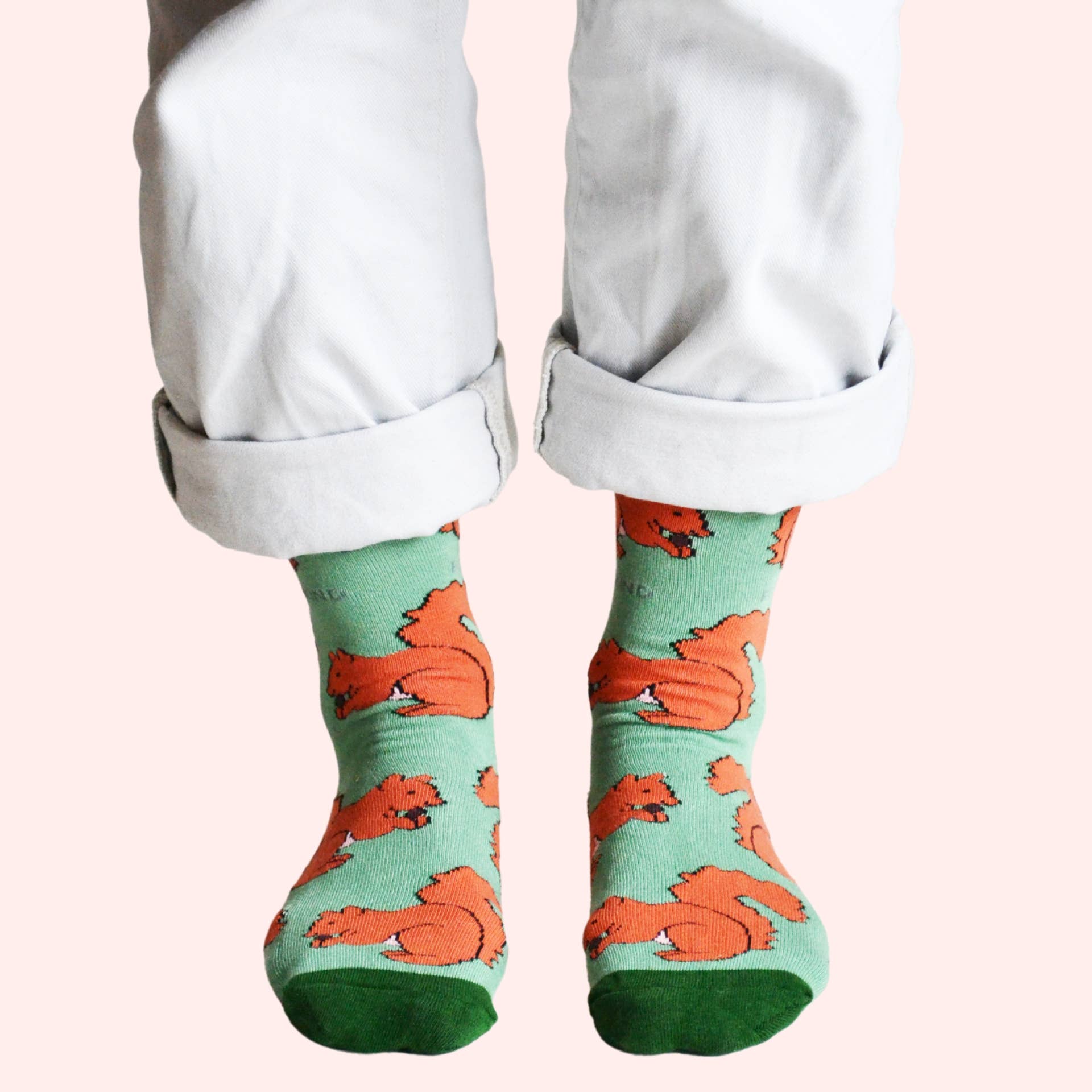Bare Kind Socks – wholesale Socks – Unisex – Red Squirrel Socks | Bamboo Socks | Light Green Socks5