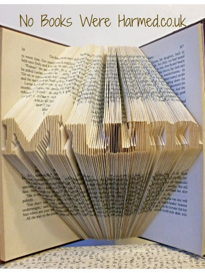 Mini "Mum" Hand Folded Book Art Sculpture Gift for wholesale by No Books Were Harmed.co.uk