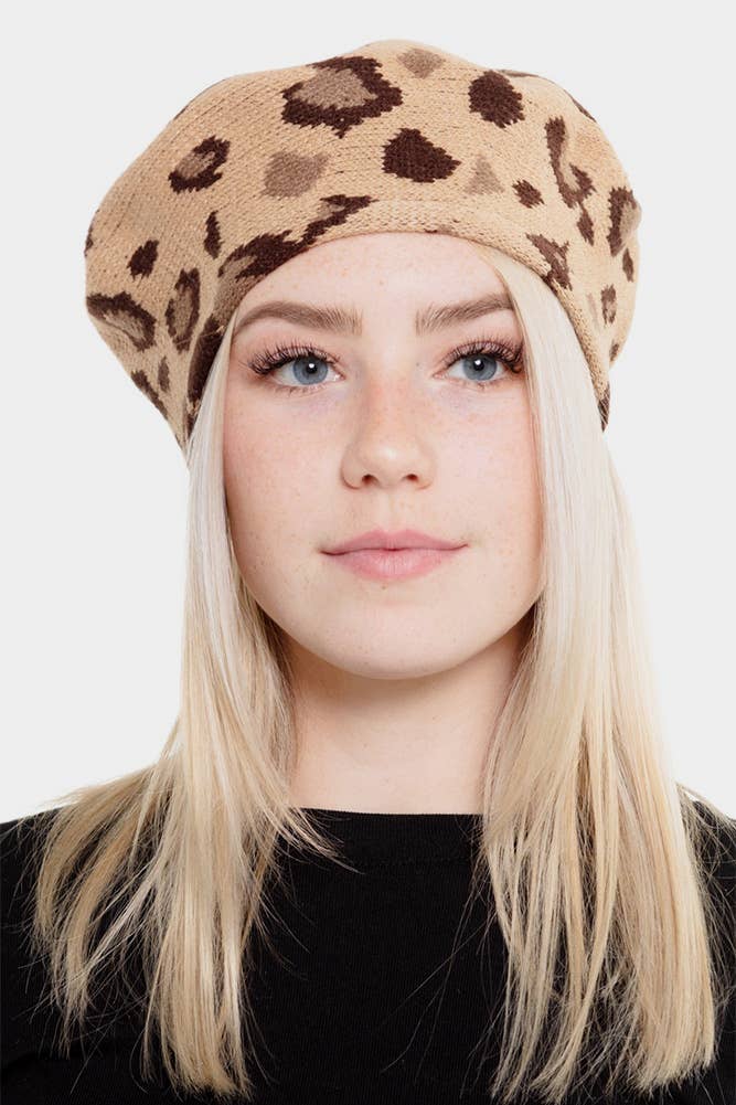 Hana - Wholesale Beret - Women's - Leopard Pattern Stretchy Beret5