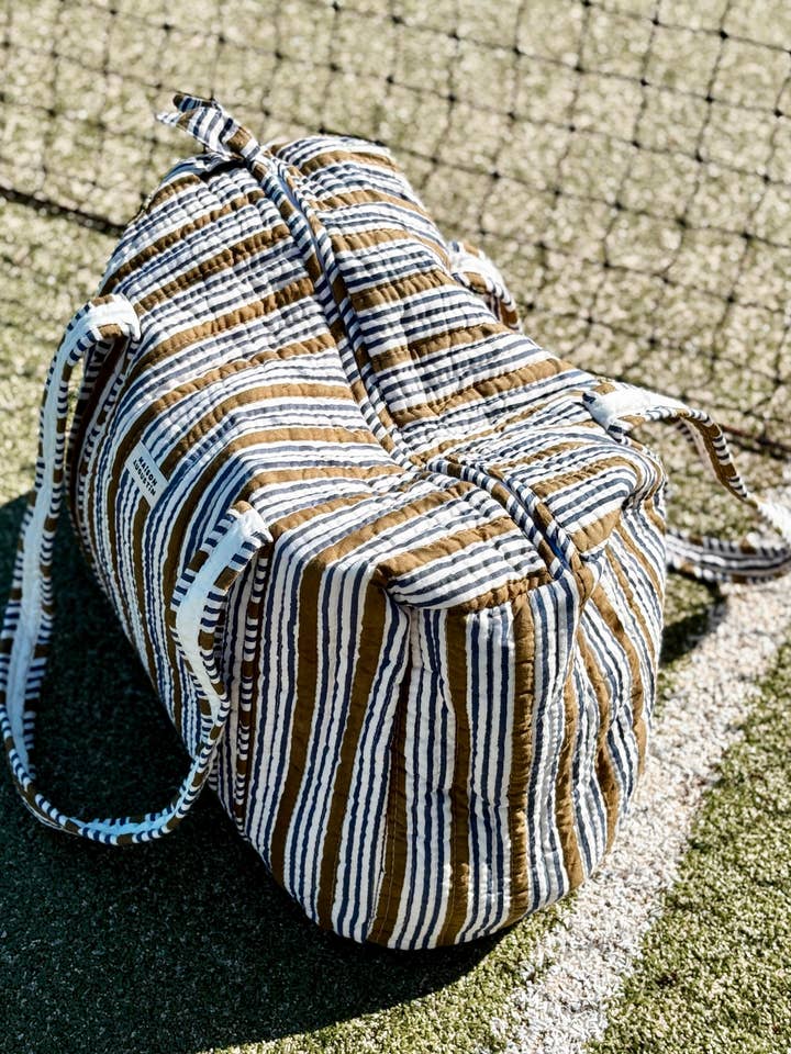 Khaki Stripe Weekend Bag for wholesale by Maison Augustin