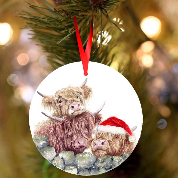 Decoração de Natal/Férias em Cerâmica, Vaca das Terras Altas por atacado de Field and Fur Gifts