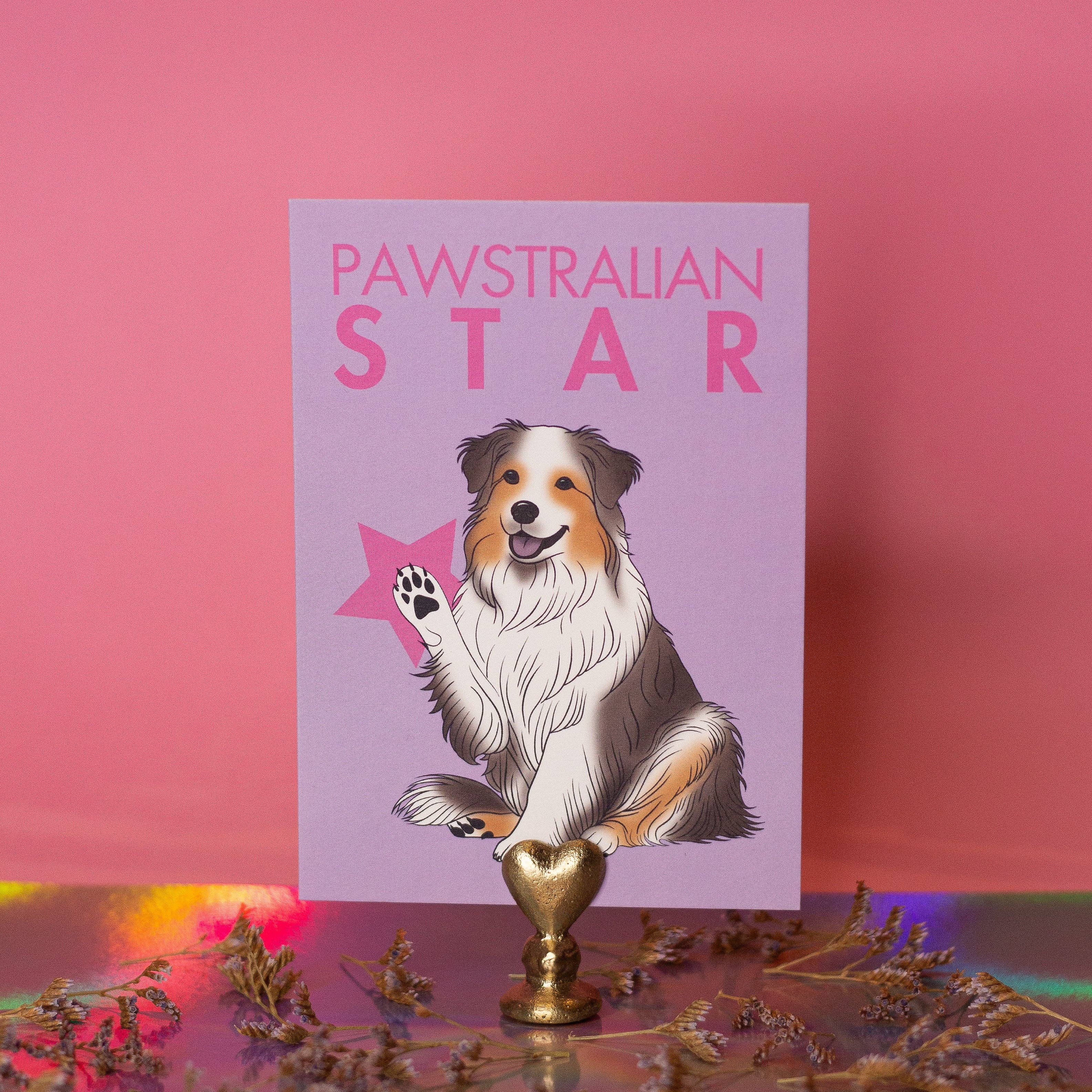 LOLLYPOPARTSTUDIO - Vente Carte de vœux classique - Carte Berger Australien « Étoile Pawstralienne »1