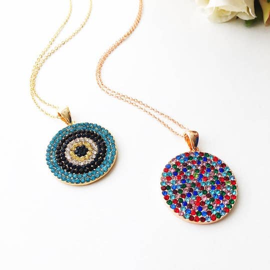 Rose Gold Cubic Zirconia Evil Eye Necklace for wholesale by Evileyefavor