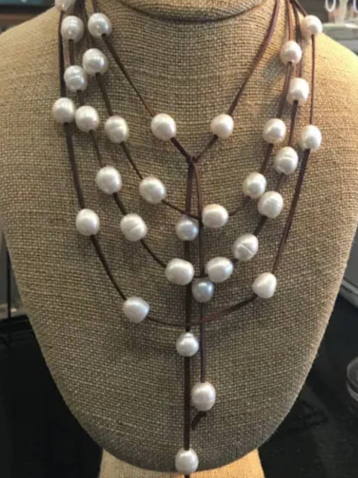 Leather & Pearls Wrap Necklace for wholesale by Lily Chartier / Mermaid Rope