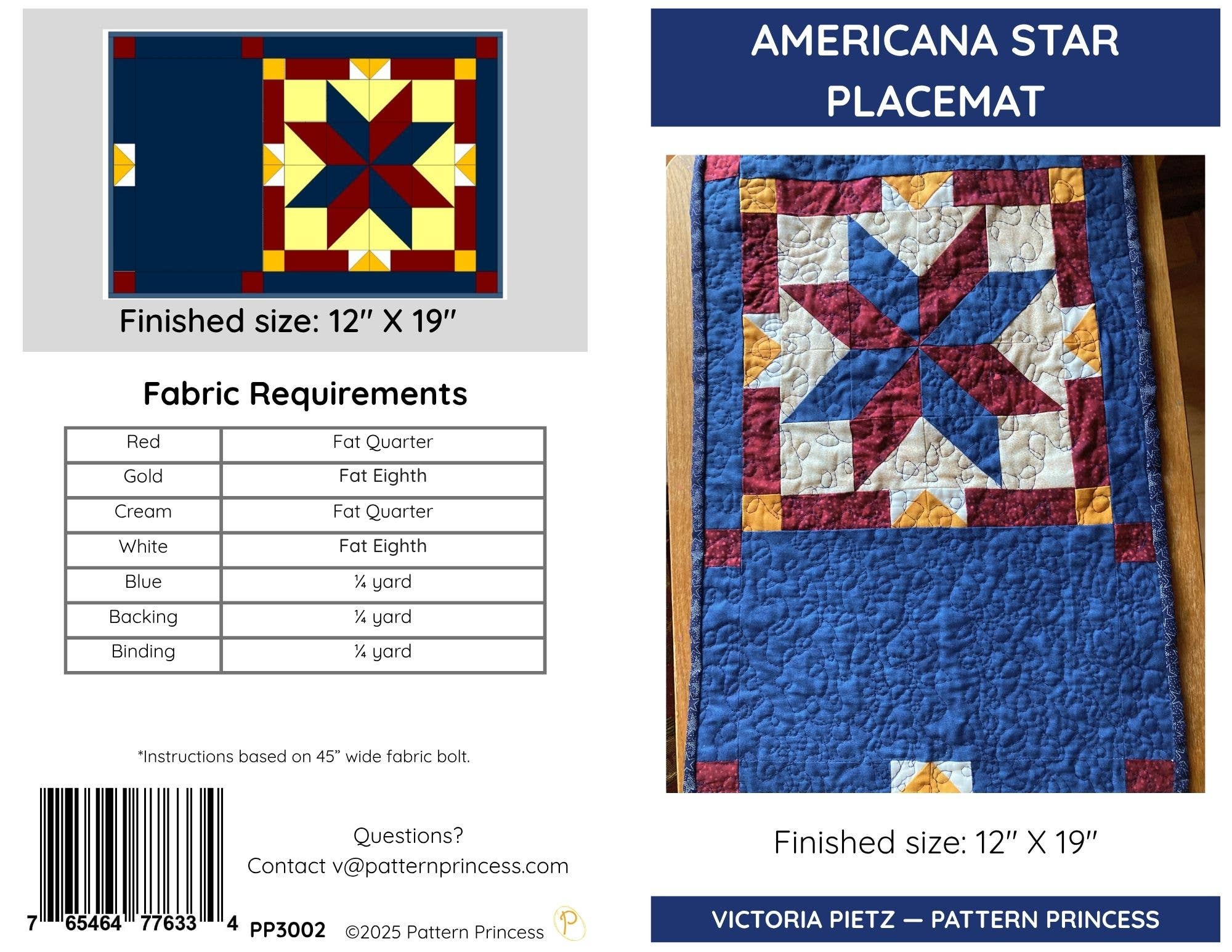 Pattern Princess - Wholesale Placemat - Americana Star Placemat Quilt Pattern 6