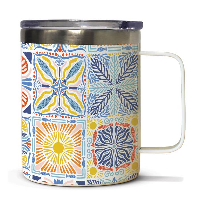 Tazza in acciaio inossidabile "Sun Coast Tiles" con coperchio 12 oz. per la vendita all'ingrosso da parte di CounterArt/Highland Home/Thirstystone
