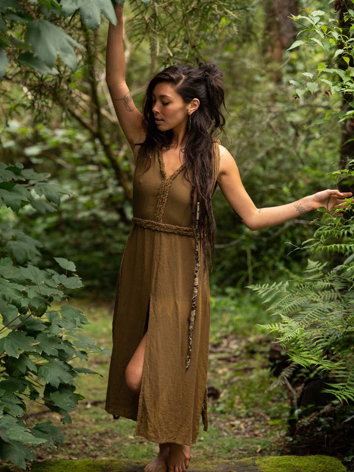 Arya Clothing - Wholesale Dress – Women's - Raw Bohemian Frayed Dress - Khaki7
