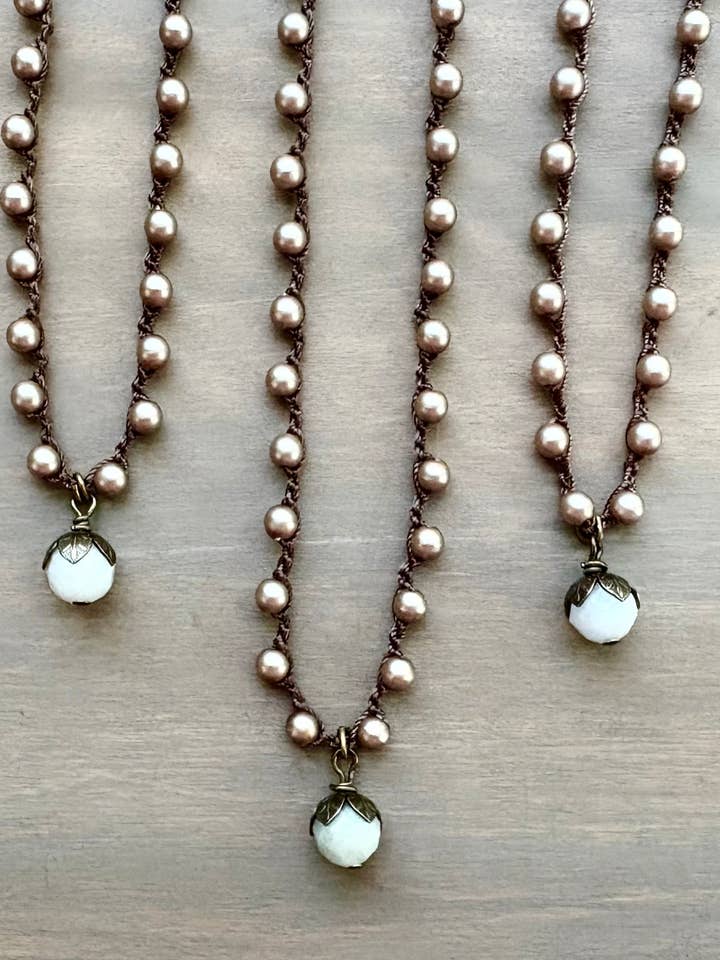 Faceted Aquamarine Drop With Crocheted Glass Pearls for wholesale by Twist Style