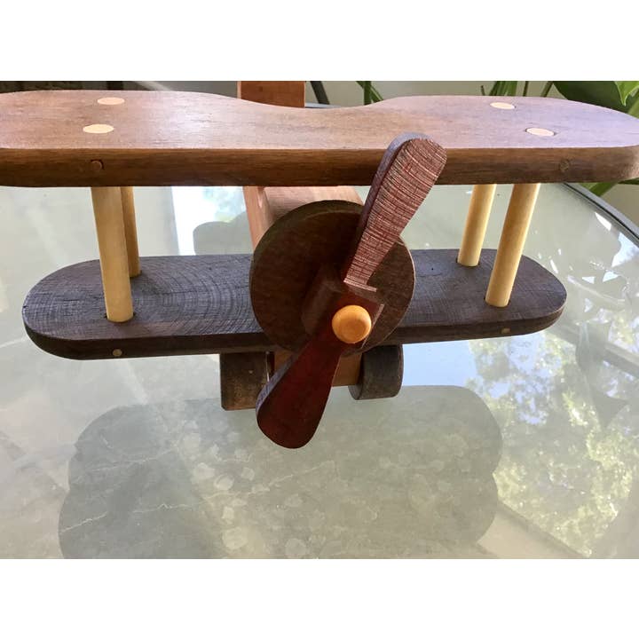 Baldwin Toy Co. - Vente Jouet en bois – enfant - Avion biplan jouet en bois clair et ailes en noyer pour enfants4