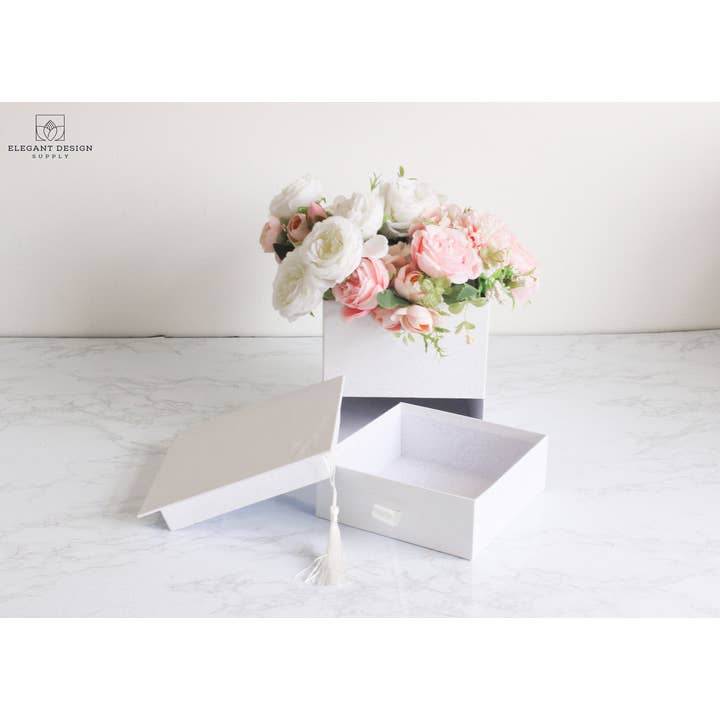 Elegant Design Supply - Vente Coffrets cadeaux - Boîte à fleurs carrée pour chapeau de graduation avec tiroir7