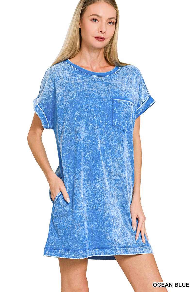 42POPS - Wholesale Dress - Women's - 'Cotton Washed T-shirts Dress w/ Side Pockets17