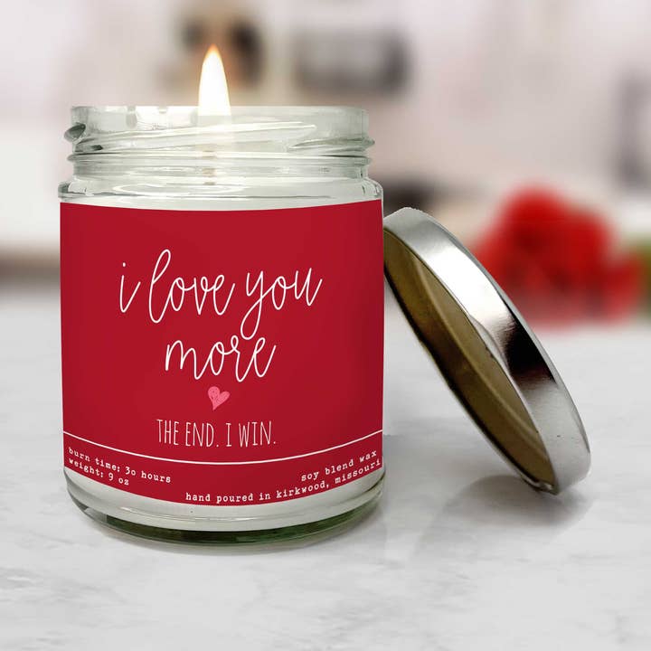 Rolig Alla hjärtans dag-ljus | 'I love you more' novelty-gåva för wholesale av ZA Handmade Wholesale