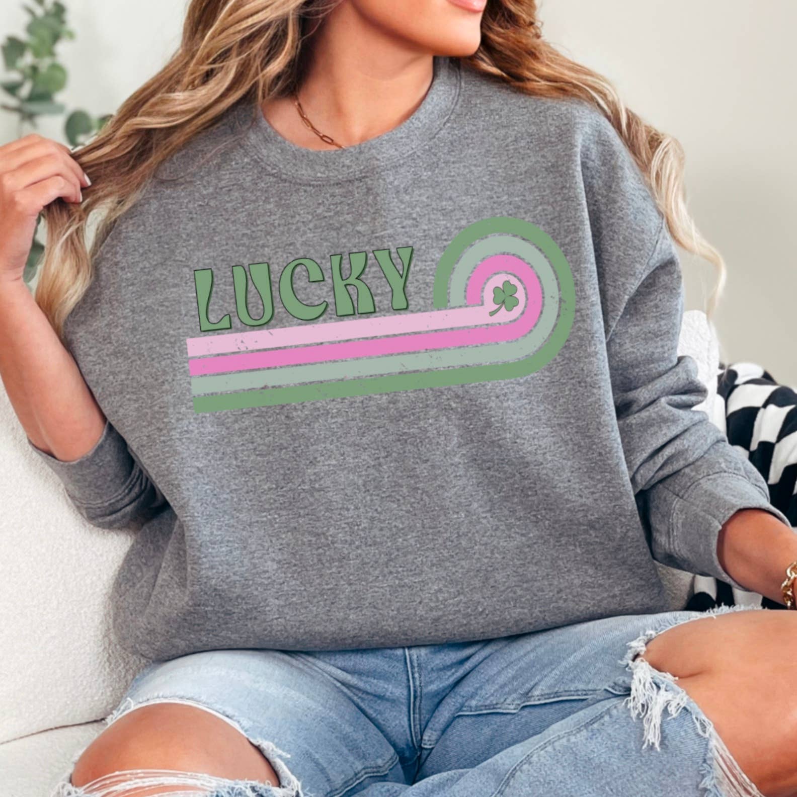 Shoppe SHC - Vente Sweat-shirt à imprimés – femme - Sweat-shirt ras du cou graphique chanceux de la Saint-Patrick8