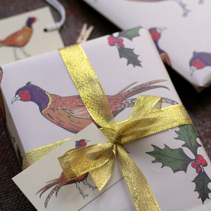 Papel de embrulho de Natal Faisão por atacado de Laura Crow Illustration