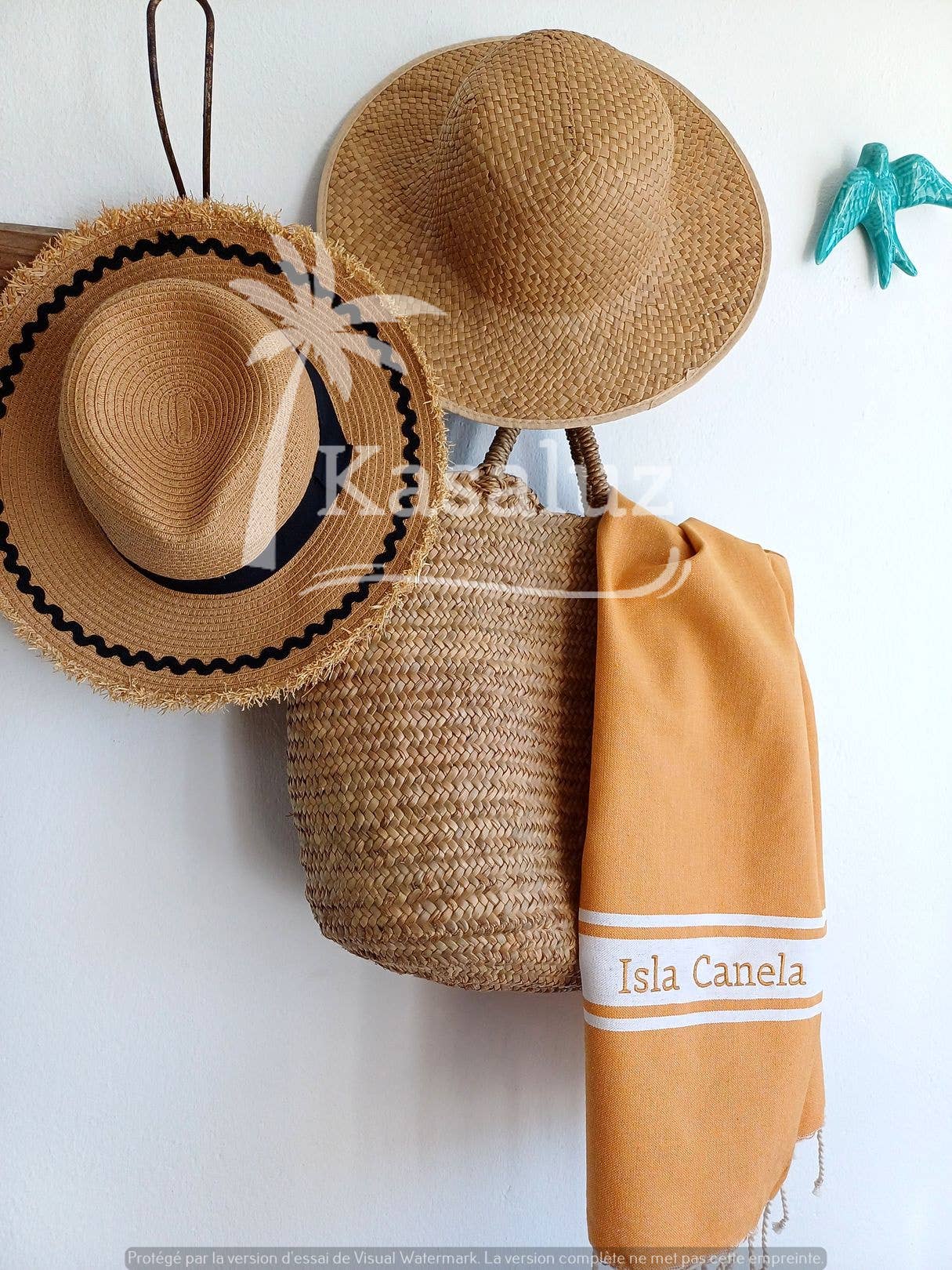 KASALUZ - Vente Serviette de plage - Fouta Auténtica Turquoise Tissage plat 100% coton6