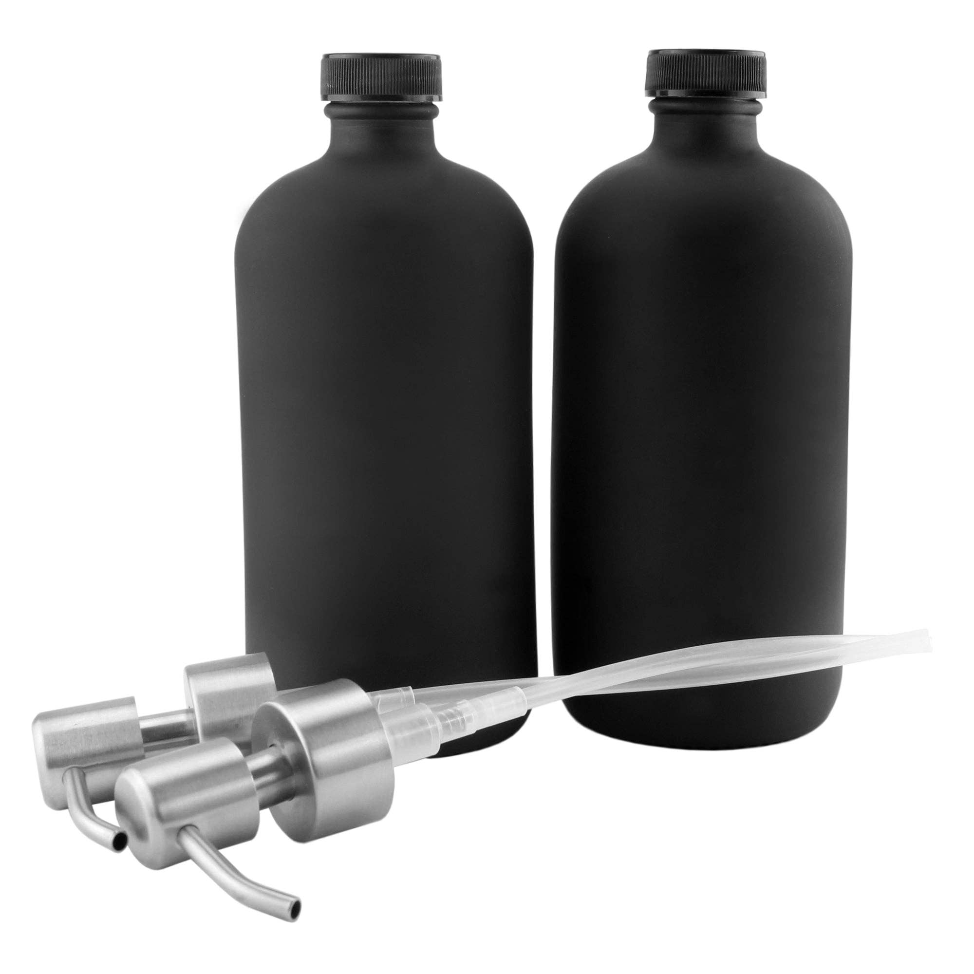 Kurated Korner – wholesale Soap dispenser – Cornucopia 16oz Black Glass Pump Bottles (2pk)0