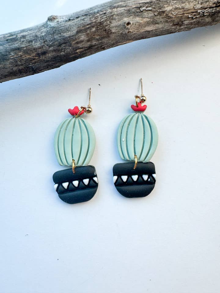 Cactus pot earrings for wholesale by Mountain Made Clay - Handmade Polymer Clay Earrings