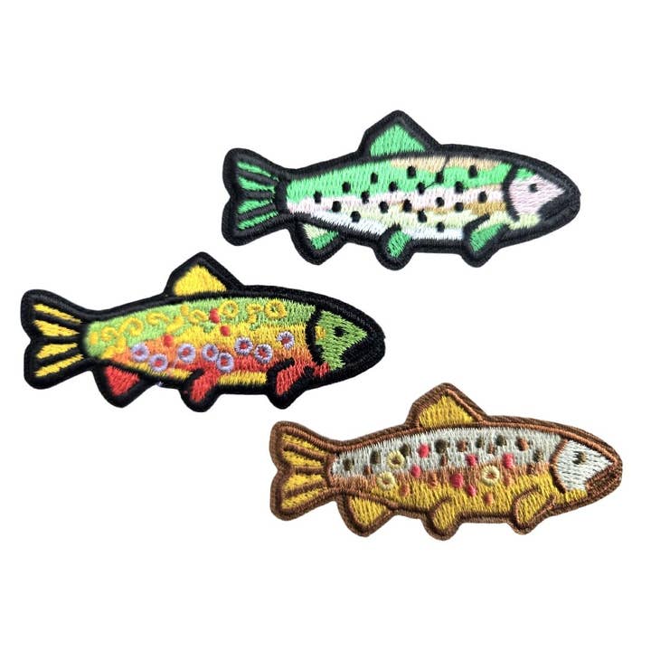 Set of 3 Trout Embroidered Iron On Patches for wholesale by ThatsRad