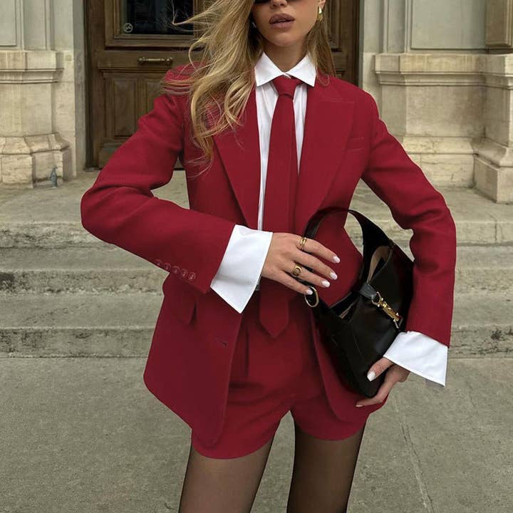 Stella Red Shorts and Jacket Two Piece Set with Tie for wholesale on Faire2