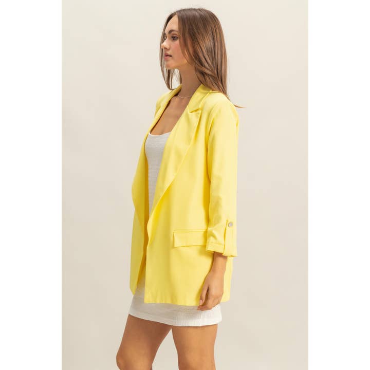 HYFVE - Wholesale Blazer - Women's - HF25A266-Roll-Up Three Quarter Sleeve Open Blazer