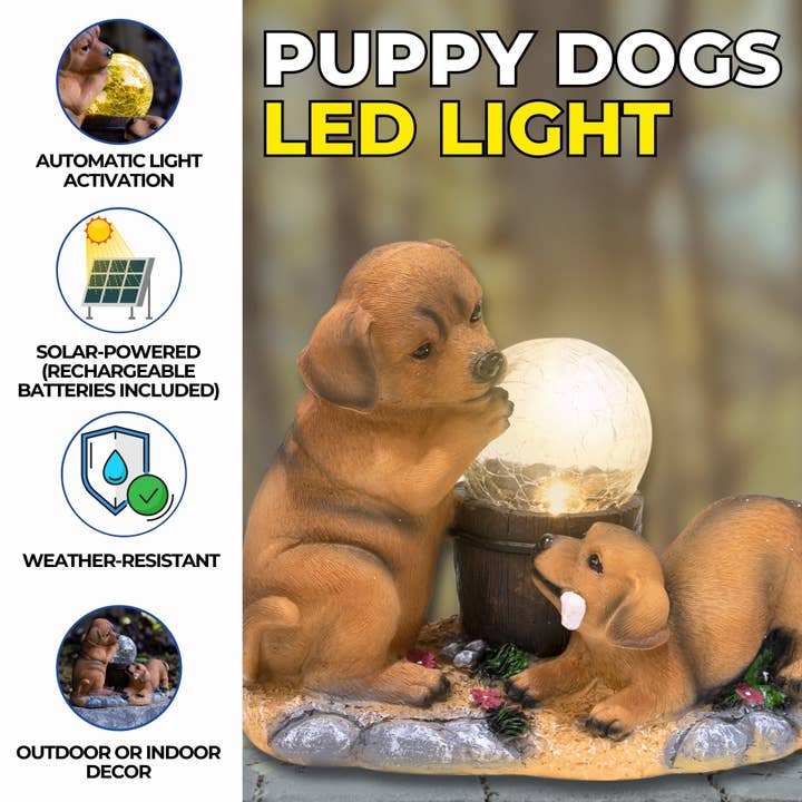 Accent Collection – wholesale Utomhusdekor – Brun Polyresin Solar Garden hundstaty med 2 lekfulla