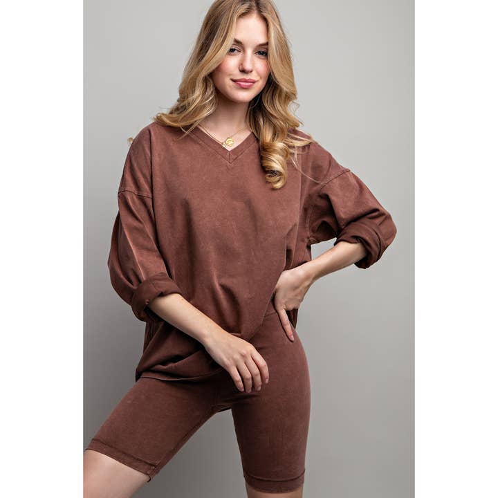 Sweet Generis - Wholesale Lounge Set - Women's - COTTON MINIERAL WASHED OVERSIZE TOP WITH CASUAL BIKER SHORT 10