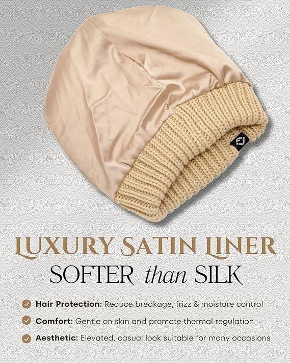 Funky Junque - Wholesale Beanie - Women's - FJ Satin Lined Solid Ribbed Beanie - Beige2