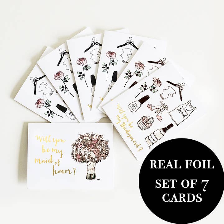 Bridesmaid, Maid of Honor Proposal Boxed Card Set of 7 for wholesale by akrDesignStudio