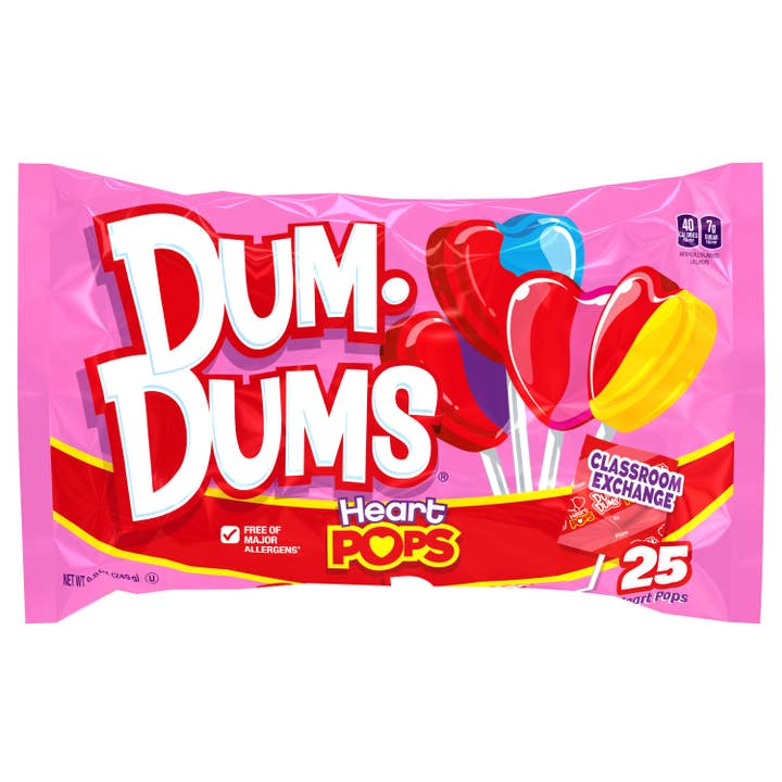 Dum-Dums Valentine Heart Pops, 8.8oz Bag, 12ct for wholesale by Grandpa Joe's Candy Shop