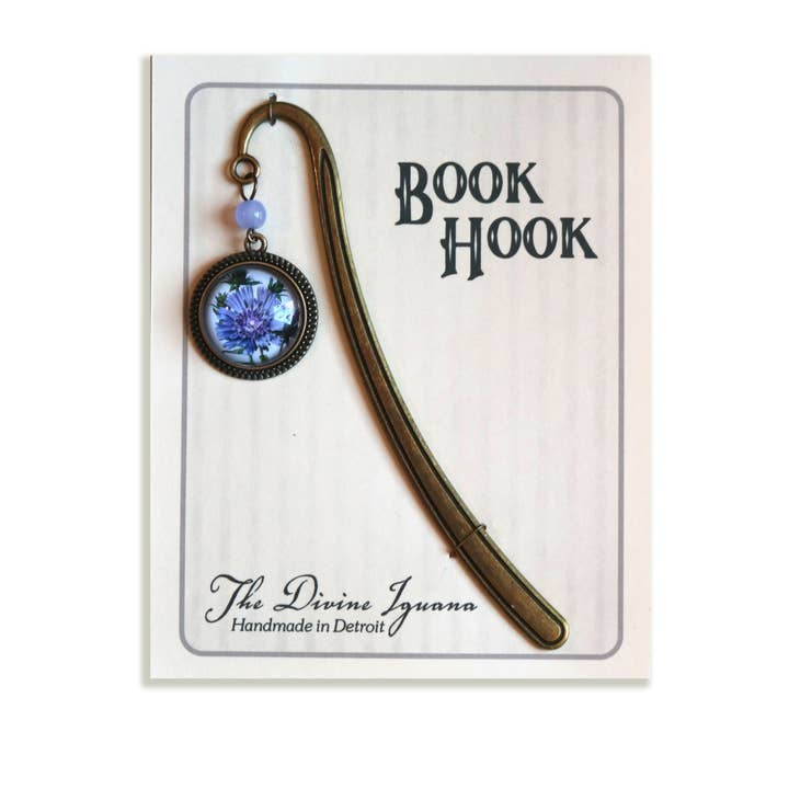 The Divine Iguana - Wholesale Bookmark - Purple Aster Flower Bronze Bookmark4
