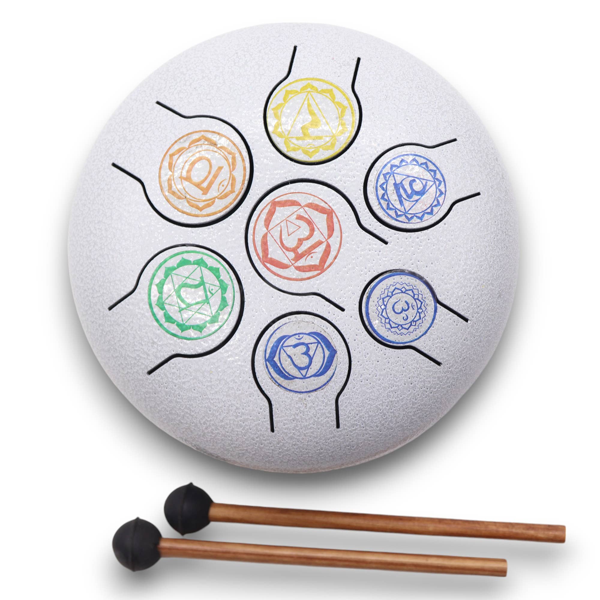 Ancient Wisdom - Vente Instruments de musique - Tambour à Langue en Acier 7 Chakras - 17x13cm0