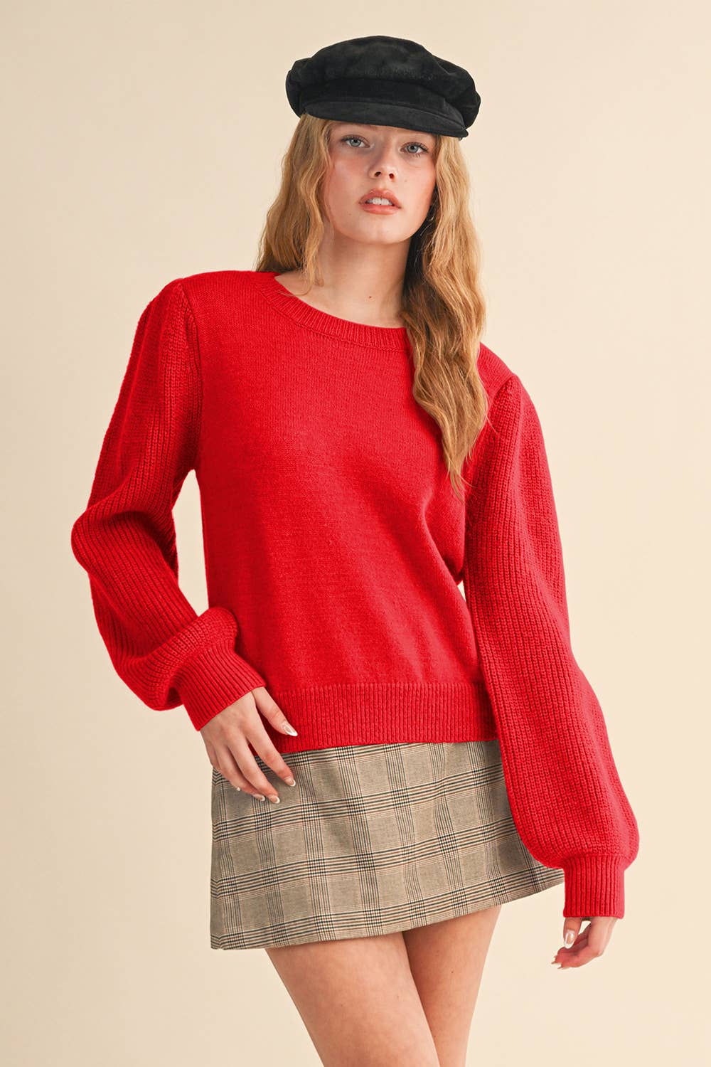 &MERCI - Wholesale Knit Sweater - Women's - RIBBED PUFF SLEEVE SWEATER MSW1095145