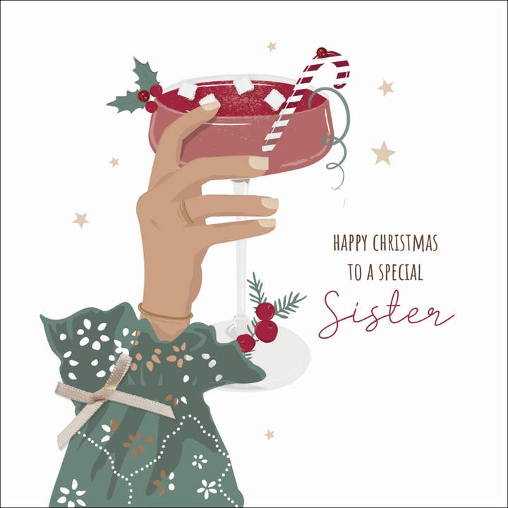 God jul til en særlig søster, håndlavet lykønskningskort for engroshandel hos The Handcrafted Card Company