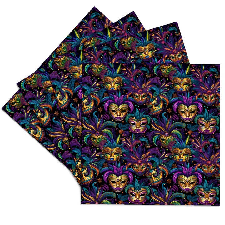 3dRose - Wholesale Coffee mug - 3dRose, Pattern of Oriental Mardi Gras masks of yellow color, purple feathers, Coaster