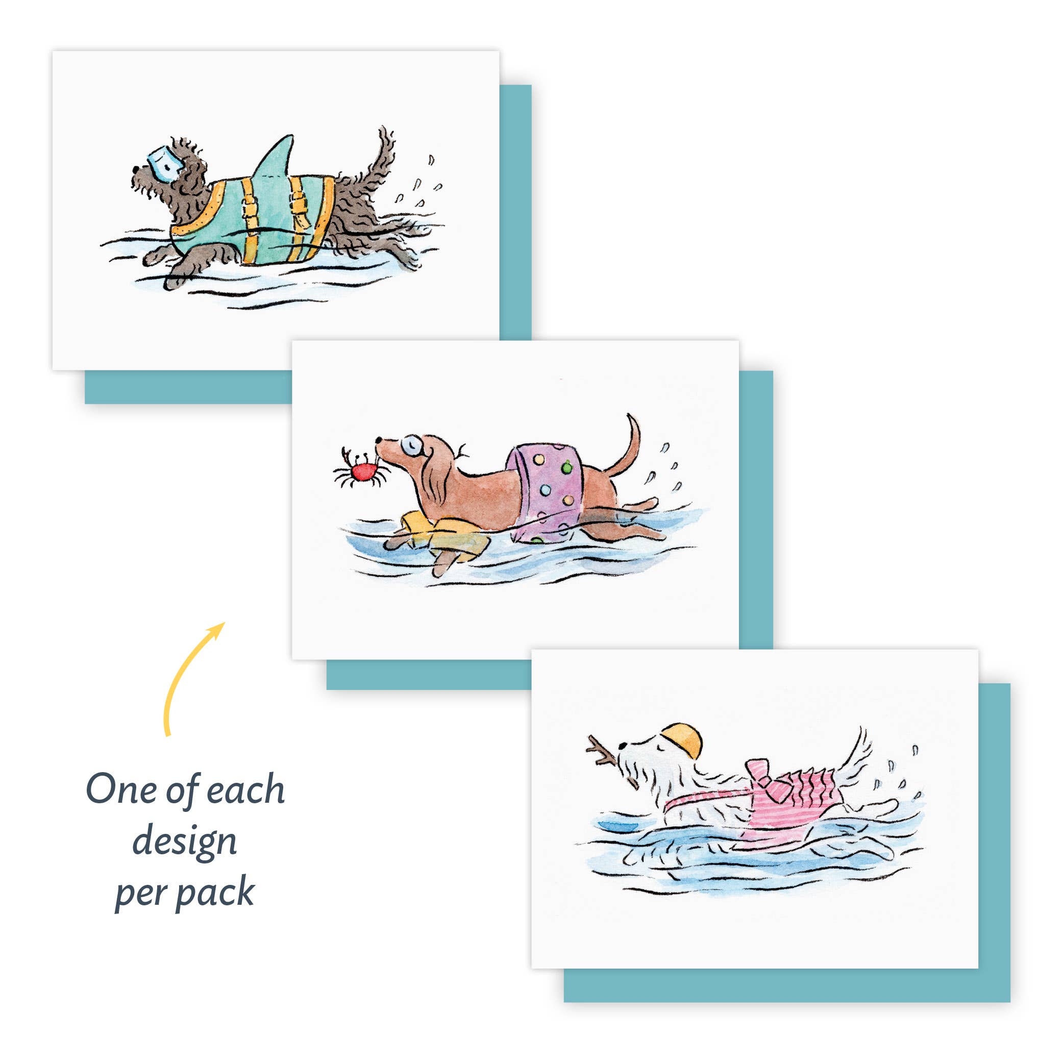 Independent Puppy - Wholesale Stationery/Notecard Set - Swimmy Pups Mini Note Cards, Set of 6 | 2.5 x 3.5"5