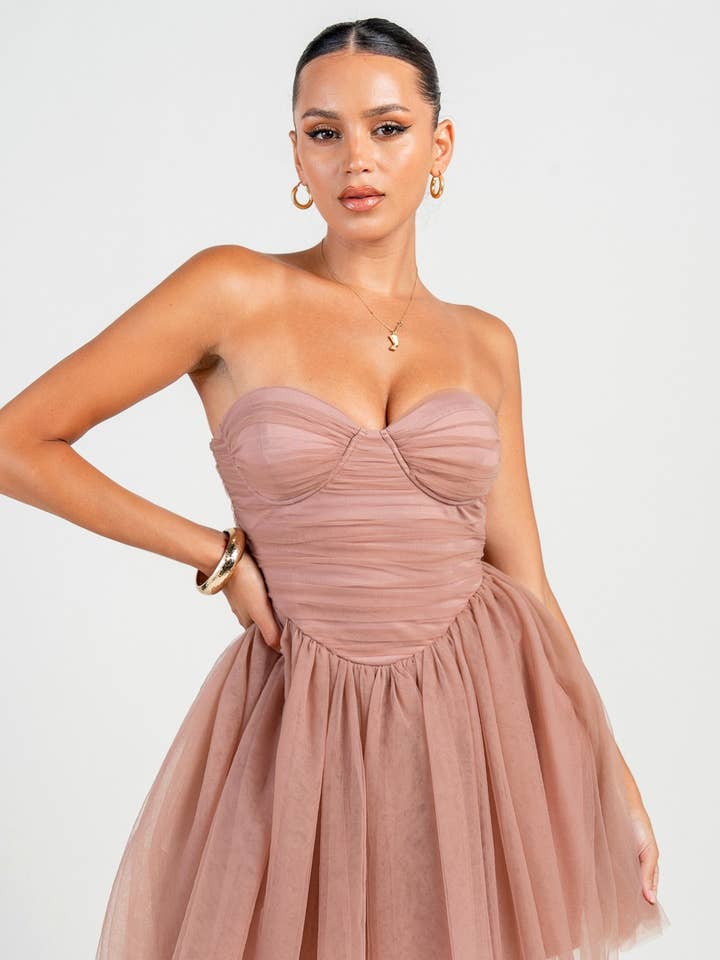 HD30207N_STRAPLESS RUCHED CORSET A-LINE TULLE MINI DRESS for wholesale by PRIVY