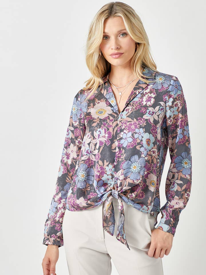 60228 Front Tie Satin Shirt for wholesale by Mystree