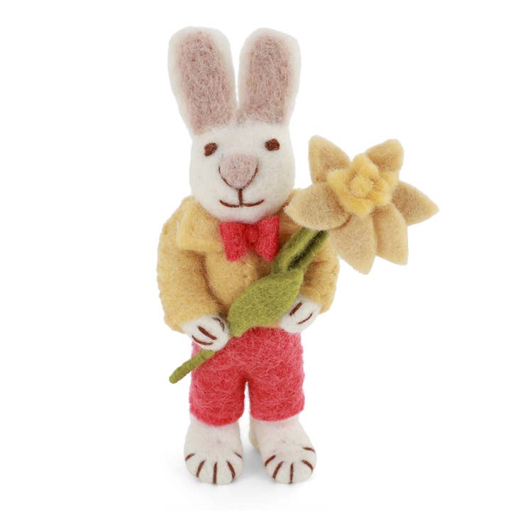 White Bunny w/Yellow Jacket & Narcissus Flower for wholesale by Gry and Sif