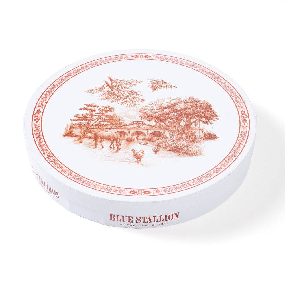 Blue Stallion Farm – Prato por atacado – Conjunto com 4 Pratos de Jantar Farm Fresh Vermelho e Branco com Caixa para Presente4