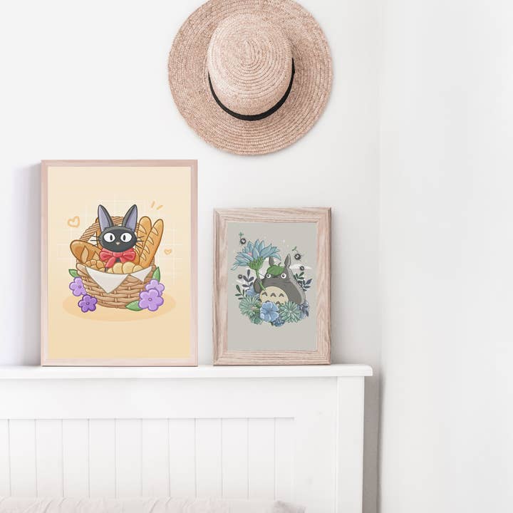 Sarah May Arts - Wholesale Art Print - Bakery Black Cat Print | Fine Line Anime Floral Art5