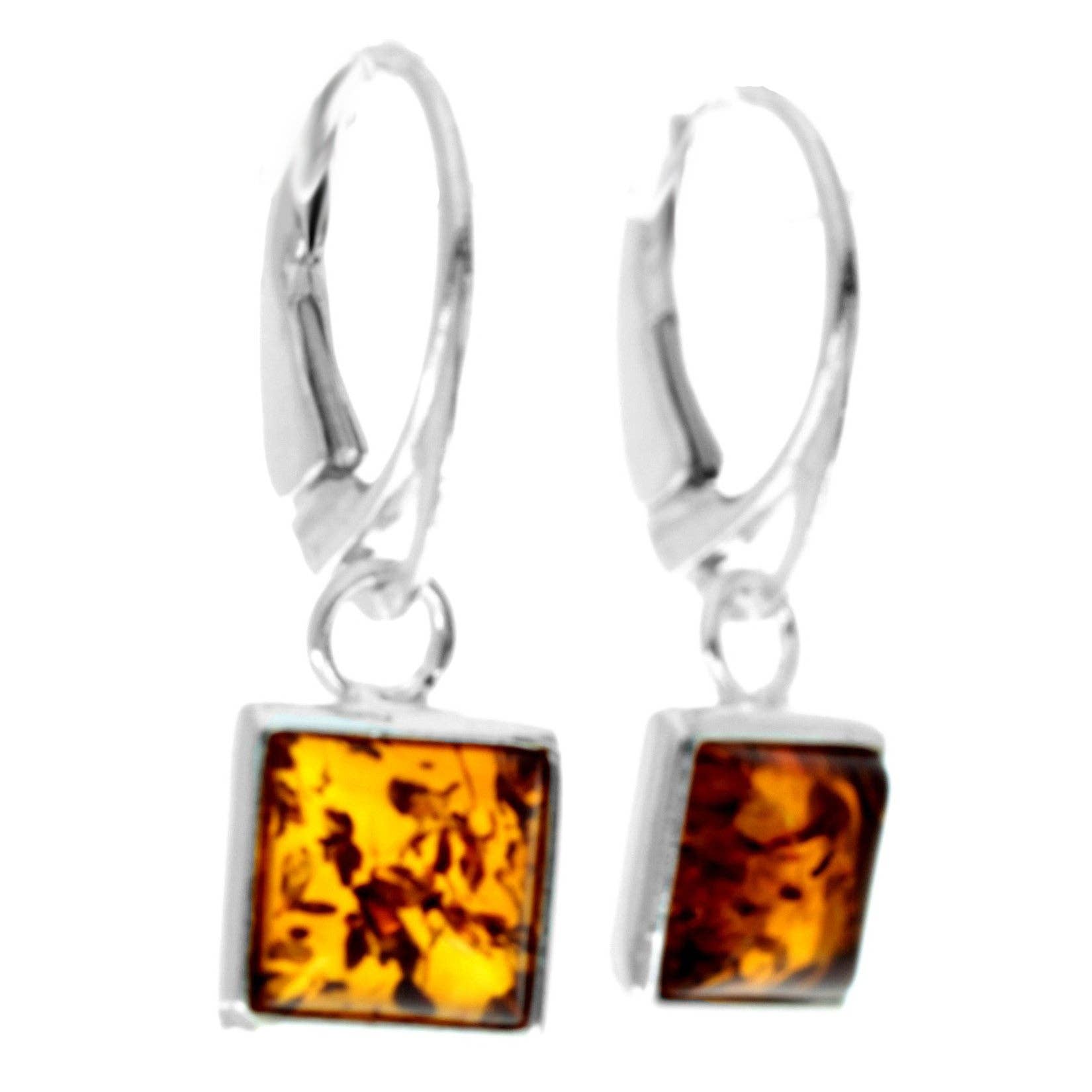 Cognac 925 Sterling Silver & Genuine Baltic Amber Classic Square Dangling Earrings - 8332 for wholesale on Faire3