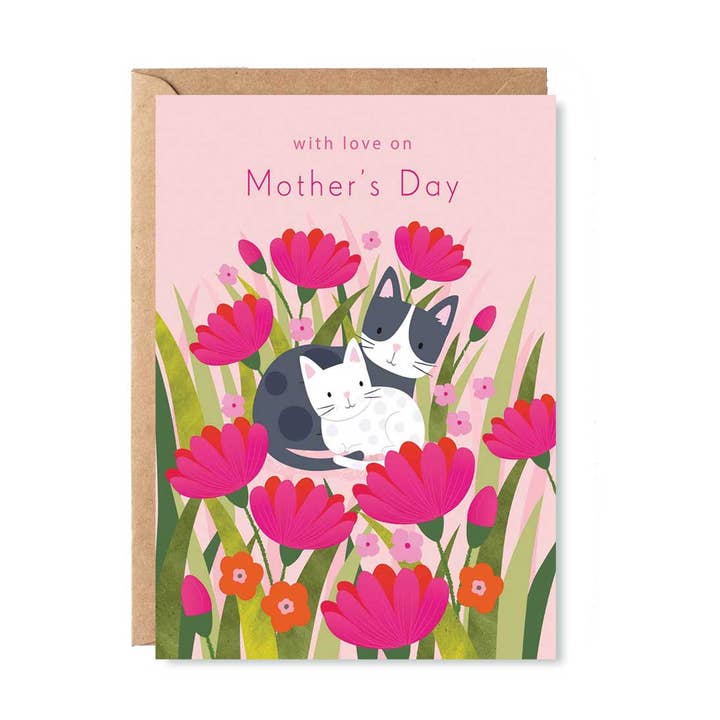 Pretty Cats Mother's Day card | Mummy cat and kitten card for wholesale by Klara Hawkins