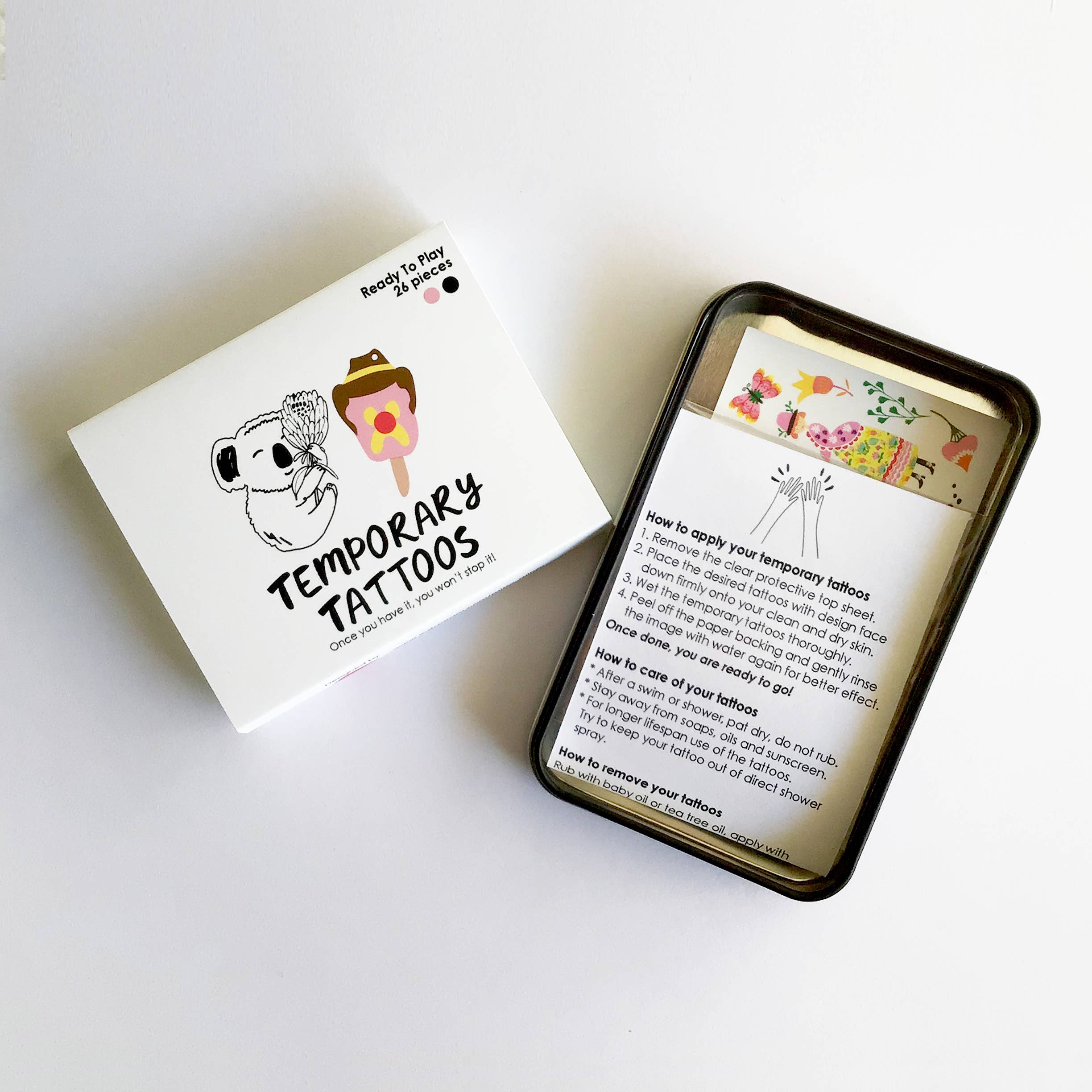 Missy Minzy - Vente Tatouages temporaires - Australiana Animal in Food | Tatouages tempérés prédécoupés en aluminium. Étain3