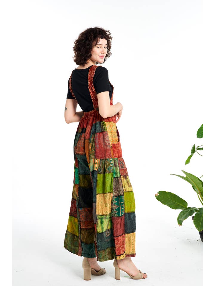 Kathmandu Imports - Wholesale Jumpsuit - Women's - Womens Clothing - Wide-Leg Patchwork Jumpsuit (TH-1782)