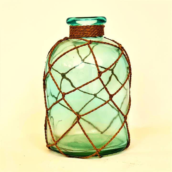 Green Tinted Vase w/Net - 7" for wholesale by Amazyng Decor