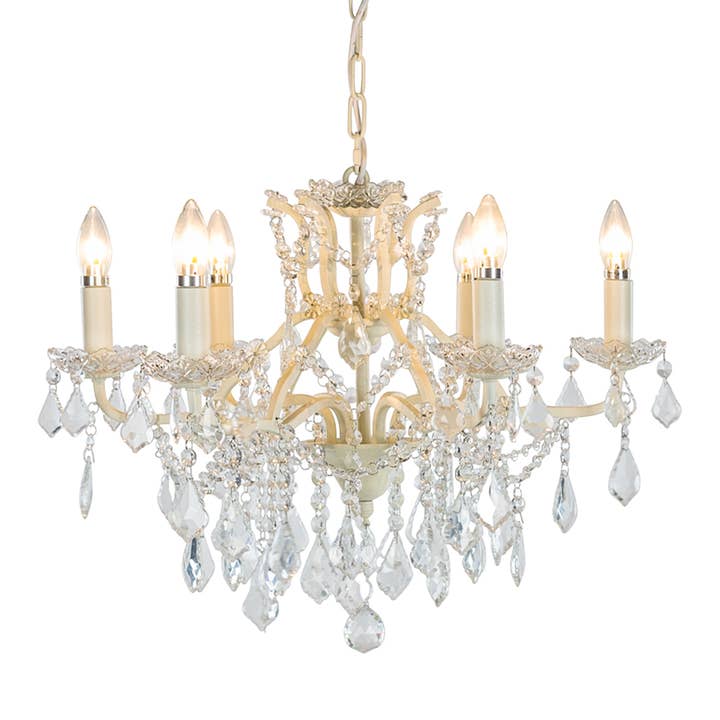 6 Branch Antique Crackle White Shallow Chandelier for wholesale by McGowan & Rutherford Ltd