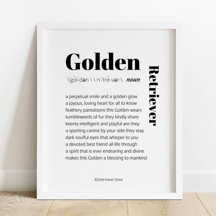 Golden Retriever Dog Poetry Print, 8x10 Art Print for wholesale by Quill & Keepsake