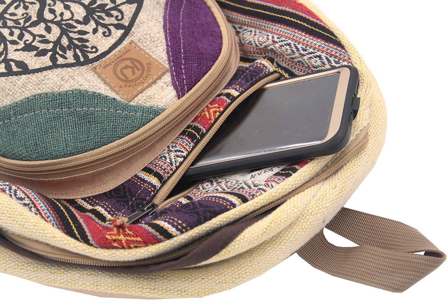 Lungta Imports - Wholesale Backpack - Unisex - Handmade Large Multi Pocket Natural Hemp Nepal Backpack4